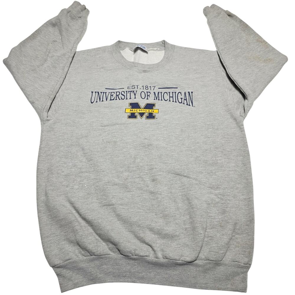 Vintage Michigan Wolverines Sweatshirt Womens Medium Gray Thrashed 90's